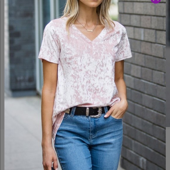 Sz M- L -XL Crushed Velvet Relaxed Hi Low Tee - Picture 3 of 3